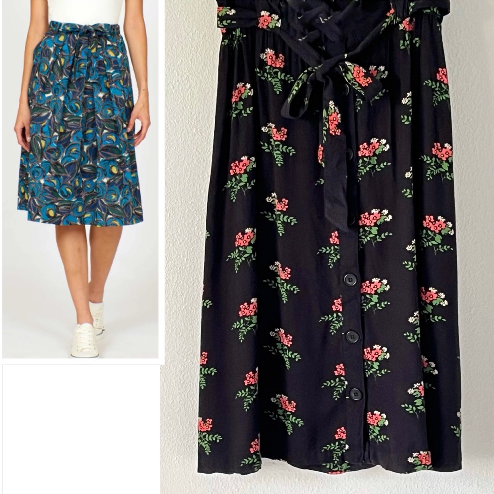 Modcloth Black Flowy Floral Midi Skirt with Belt and Pockets